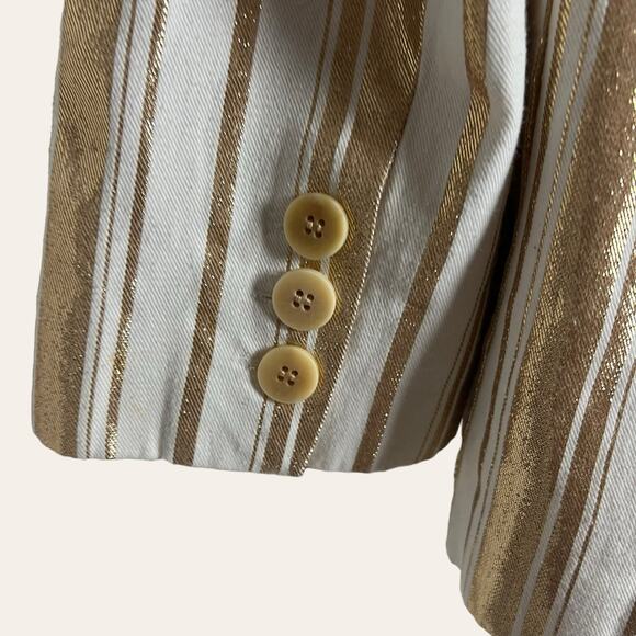 7 For All Mankind Women’s Shine Gold Cream Striped Double Breasted Blazer L - Picture 12 of 16